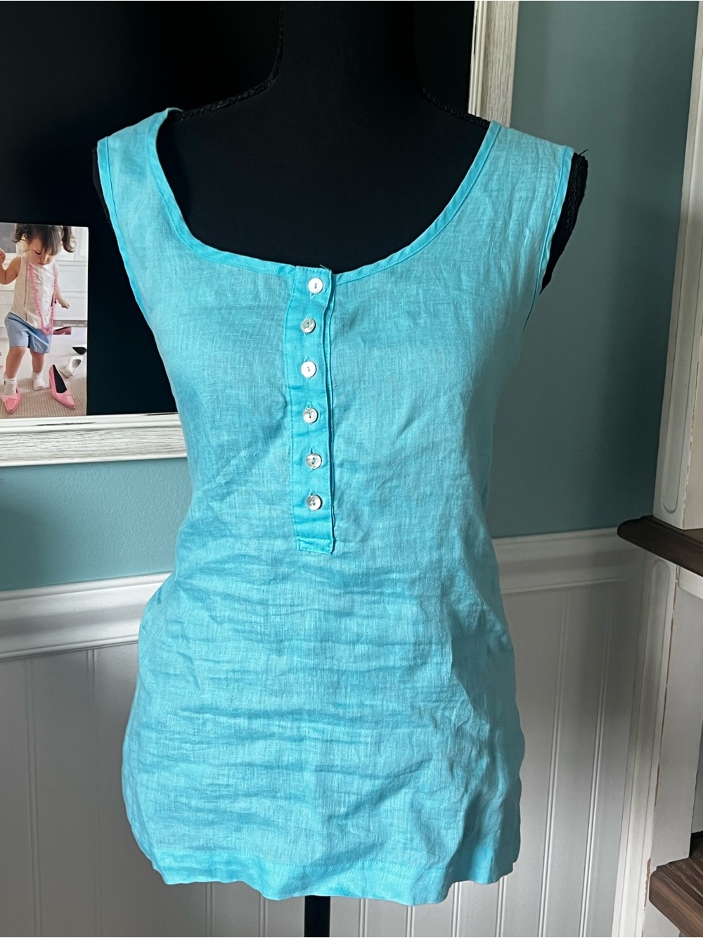 Jones New York Turquoise Linen Tank Top